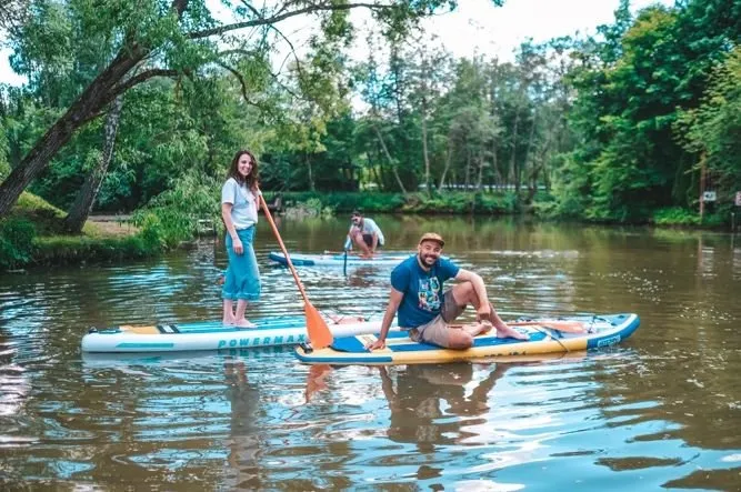 Paddle boarding in Russian countryside